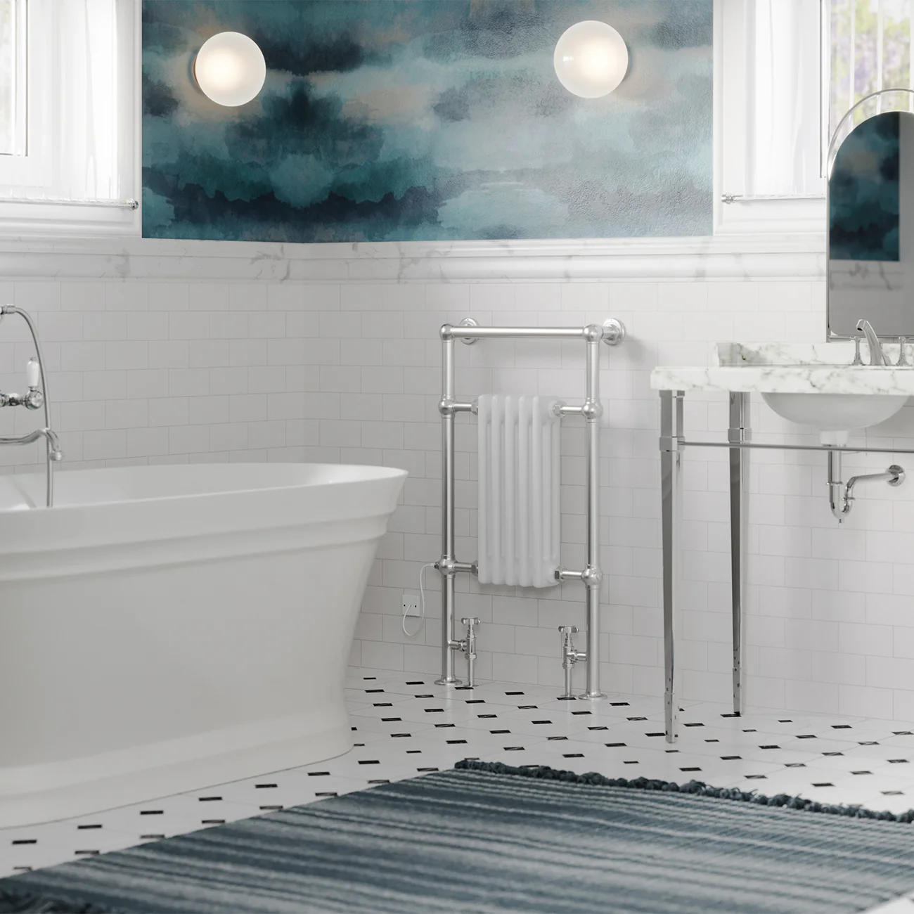 Adisham - Traditional Dual Fuel Towel Rail H963mm x W538mm Standard - Floor Standing - Image 2
