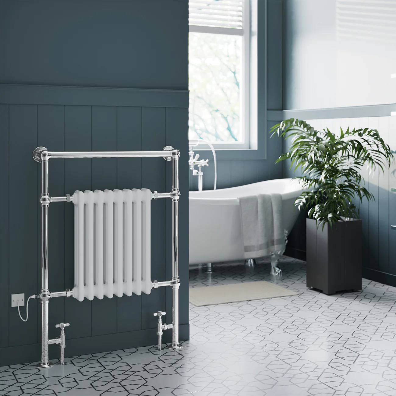 Adisham - Traditional Dual Fuel Towel Rail H963mm x W673mm Standard - Floor Standing - Image 2