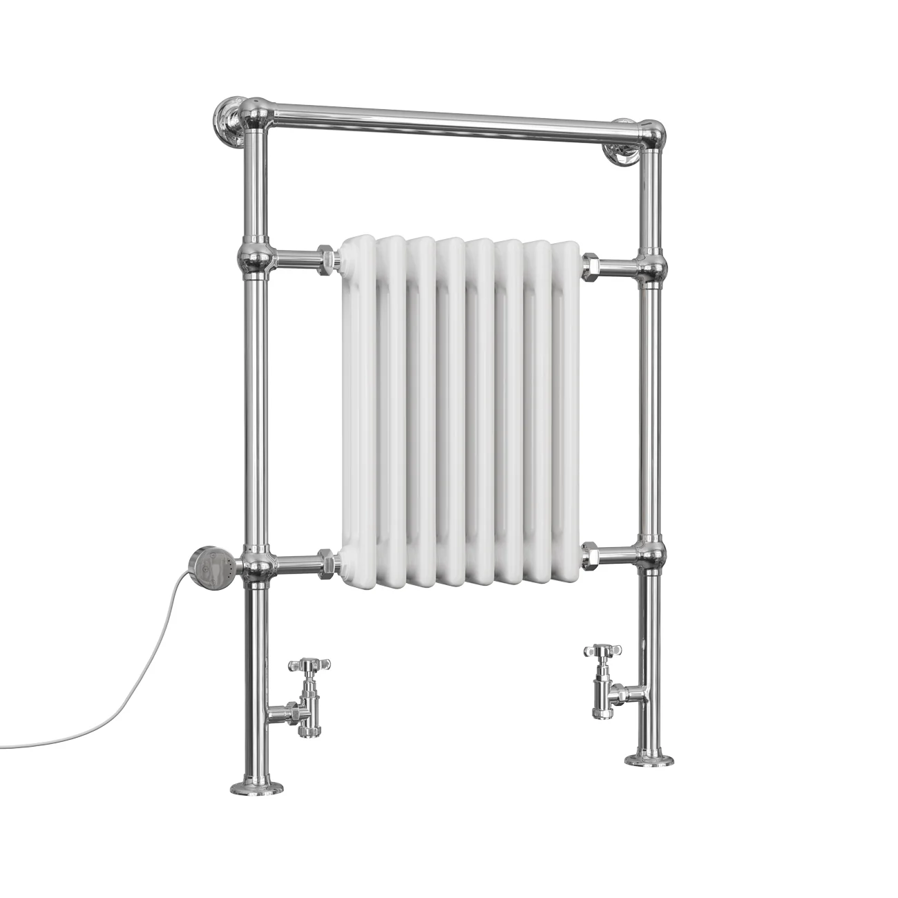 Adisham - Traditional Dual Fuel Towel Rail H963mm x W673mm Thermostatic - Floor Standing - Image 2