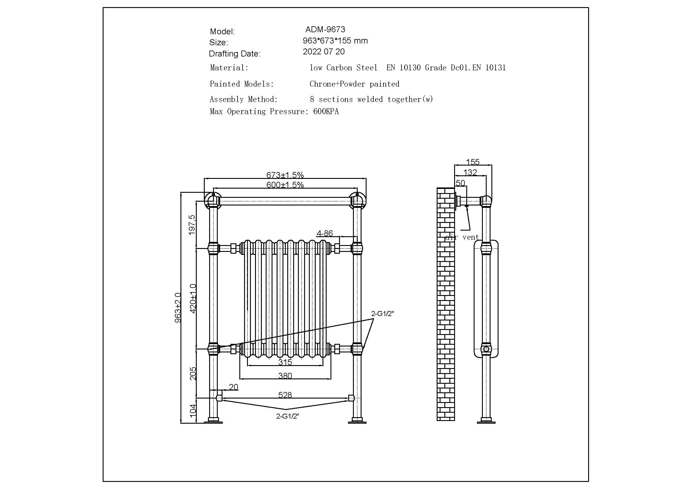 Adisham - Traditional Electric Towel Rail H963mm x W673mm 500w Standard - Image 3