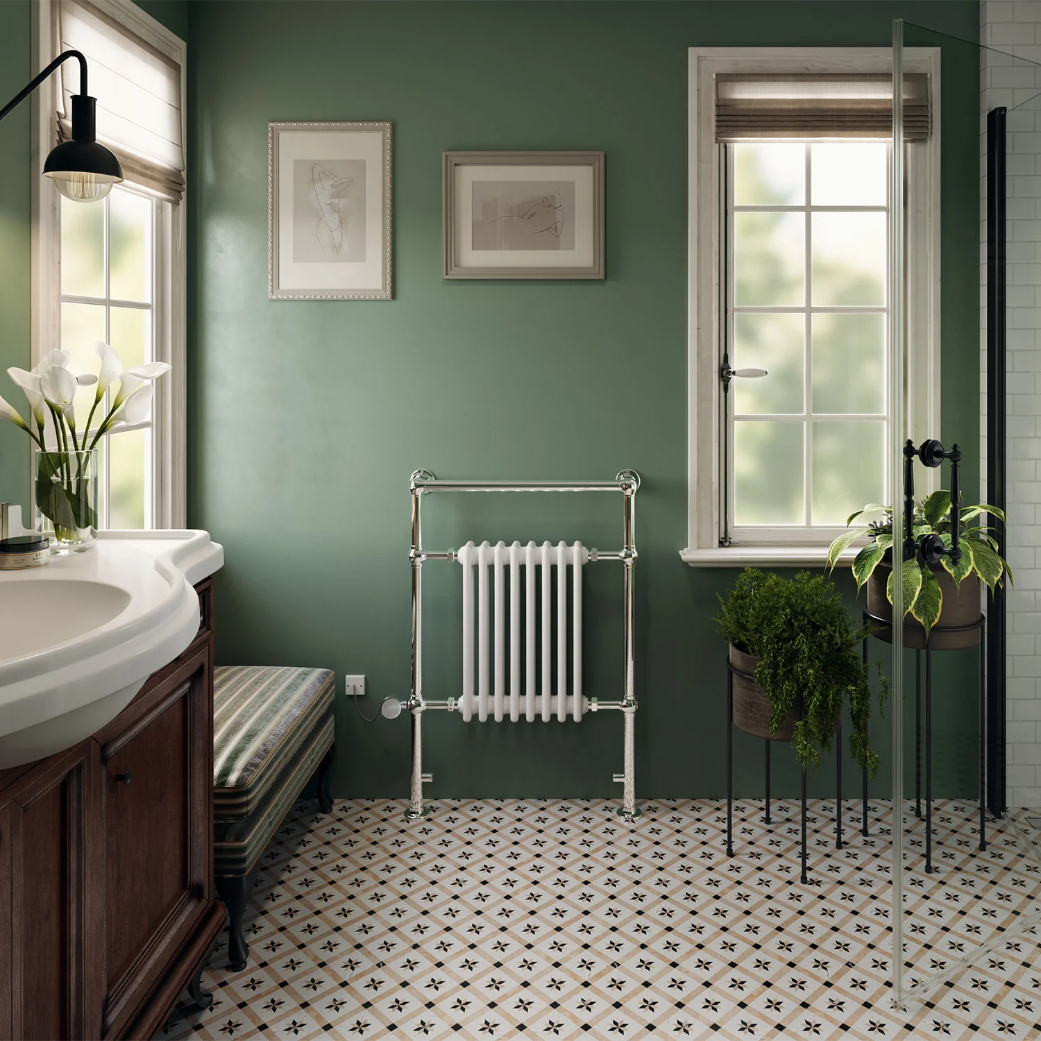 Adisham - Traditional Electric Towel Rail H963mm x W673mm 600w Thermostatic - Image 3