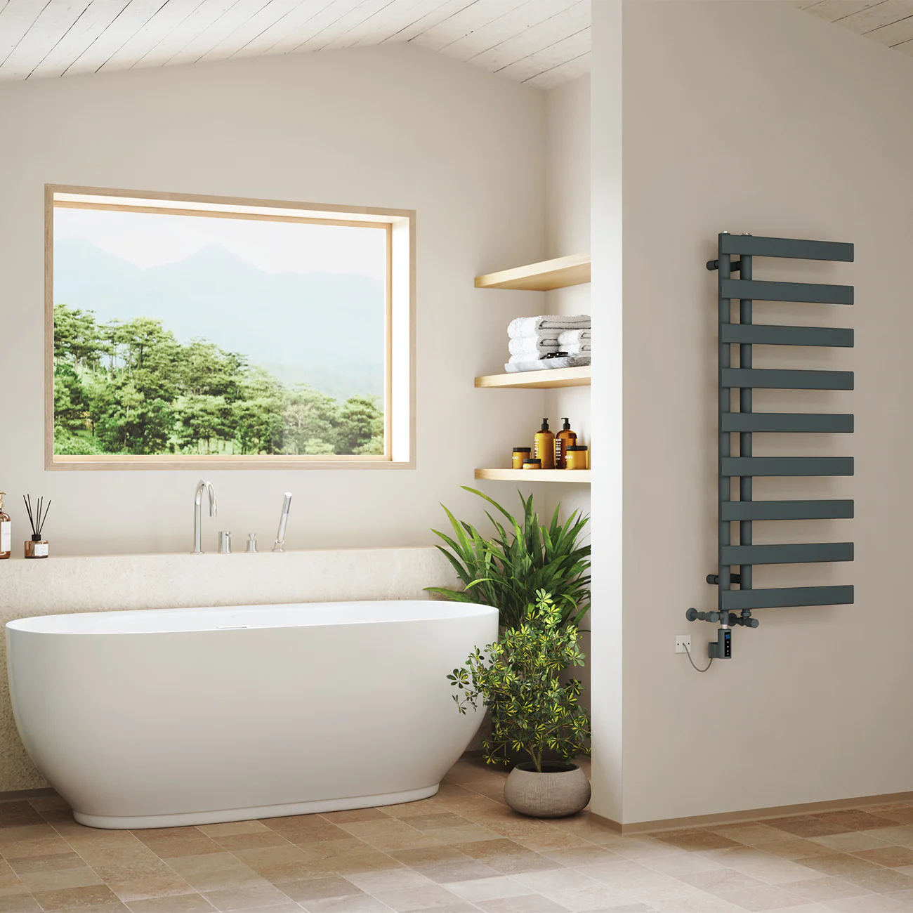 Agar - Anthracite Dual Fuel Towel Rail H1156mm x W500mm Thermostatic WIFI - Image 3