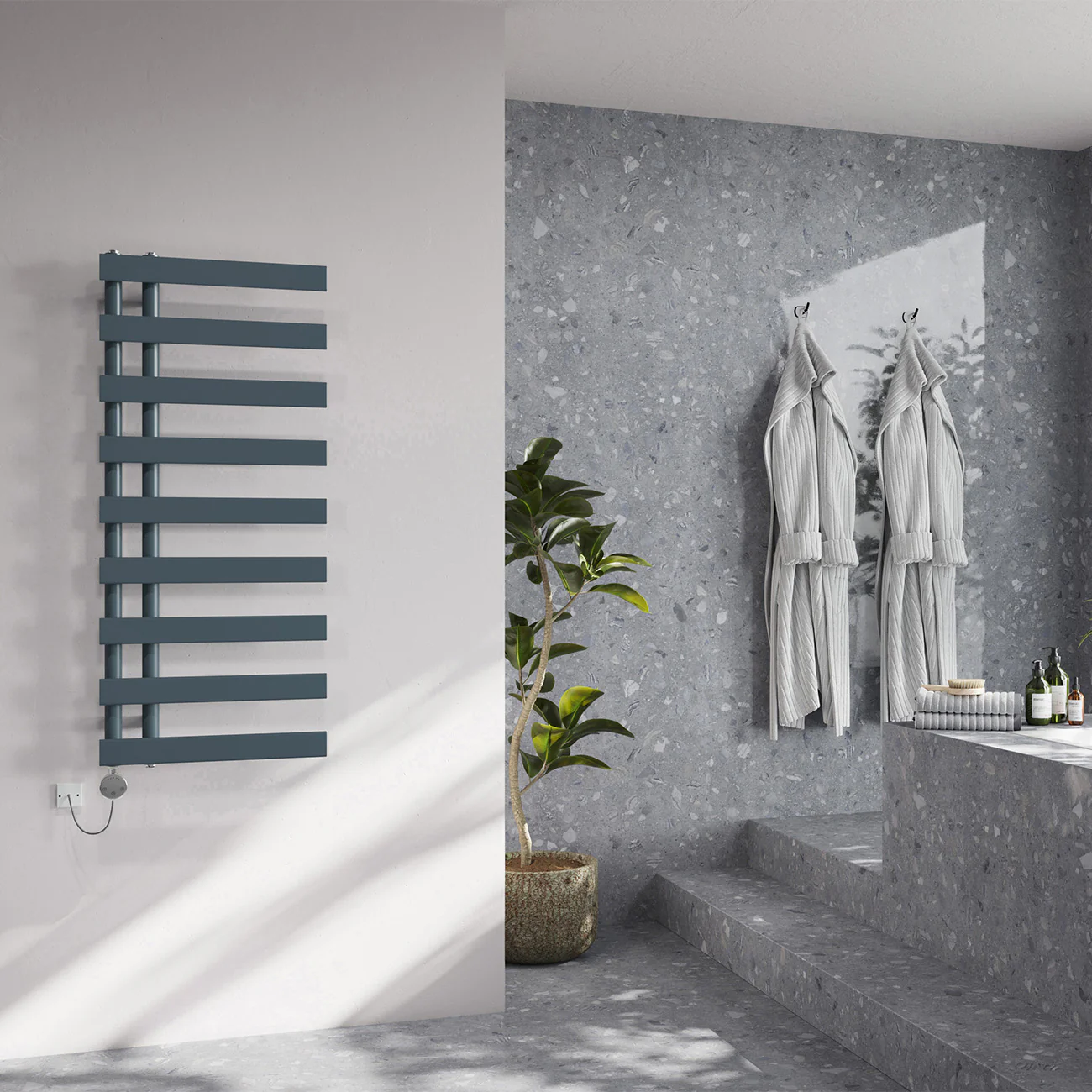 Agar - Anthracite Electric Towel Rail H1156mm x W500mm 500w Thermostatic - Image 3
