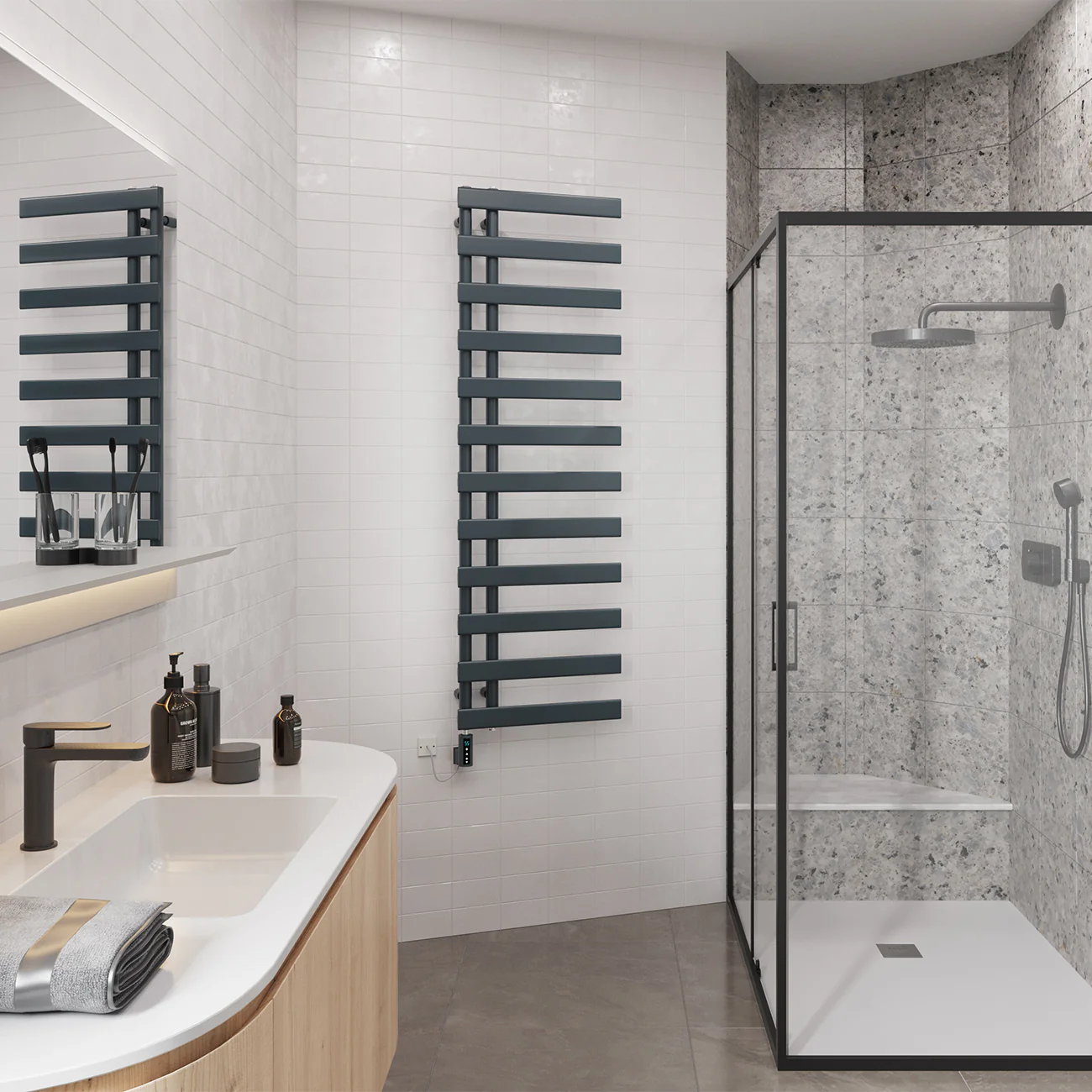Agar - Anthracite Electric Towel Rail H1564mm x W500mm 600w Thermostatic WIFI - Image 3