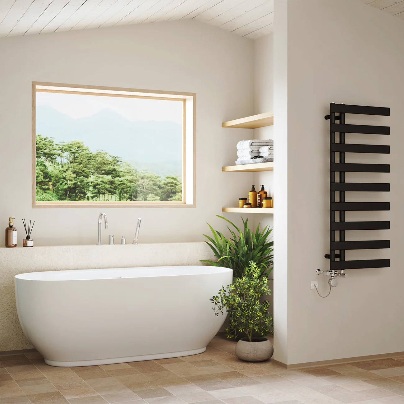 Agar - Black Dual Fuel Towel Rail H1156mm x W500mm Thermostatic - Image 3