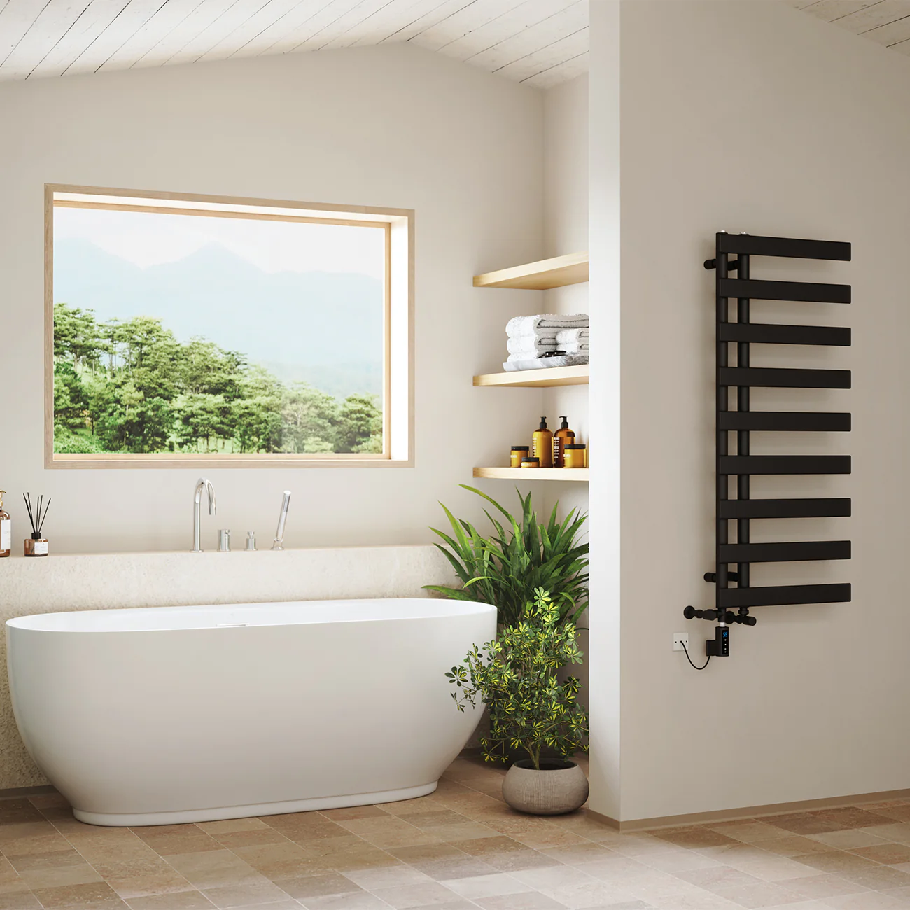 Agar - Black Dual Fuel Towel Rail H1156mm x W500mm Thermostatic WIFI - Image 3