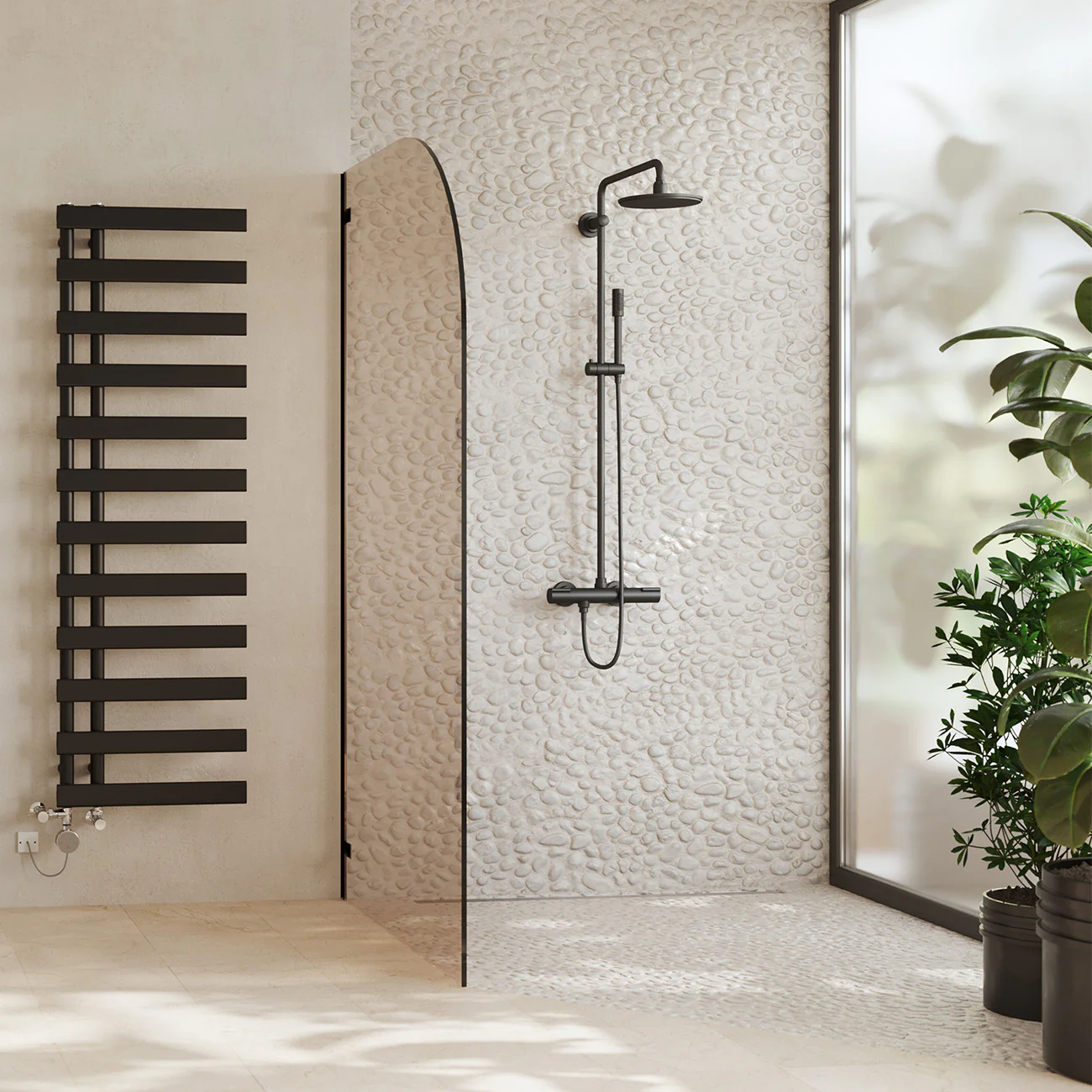 Agar - Black Dual Fuel Towel Rail H1564mm x W500mm Thermostatic - Image 3