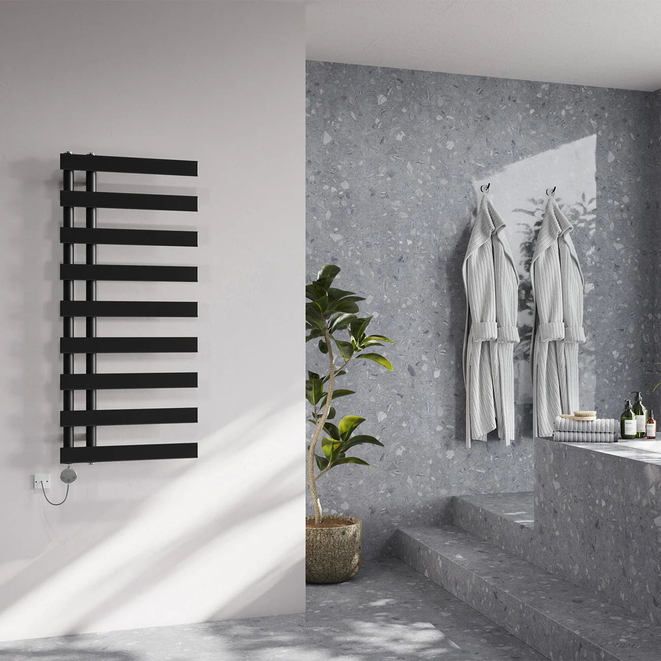 Agar - Black Electric Towel Rail H1156mm x W500mm 500w Thermostatic - Image 3