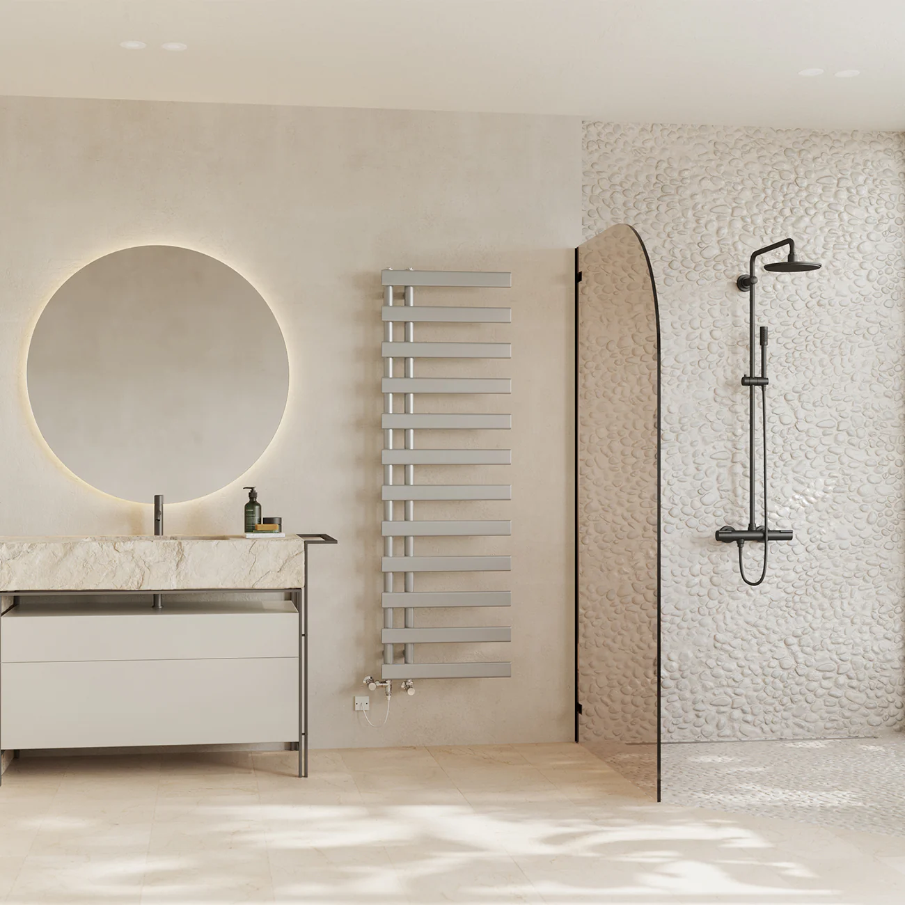 Agar - Silver Dual Fuel Towel Rail H1564mm x W500mm Standard - Image 3