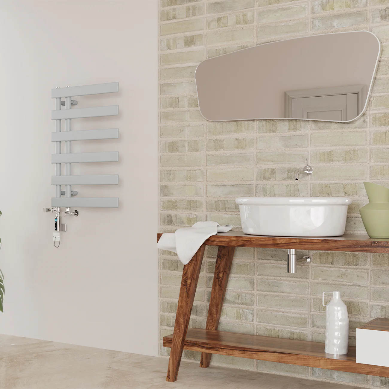 Agar - Silver Dual Fuel Towel Rail H748mm x W500mm Thermostatic WIFI - Image 3