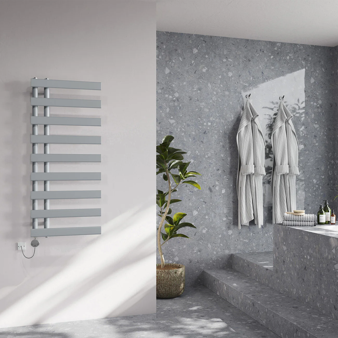 Agar - Silver Electric Towel Rail H1156mm x W500mm 500w Thermostatic - Image 3