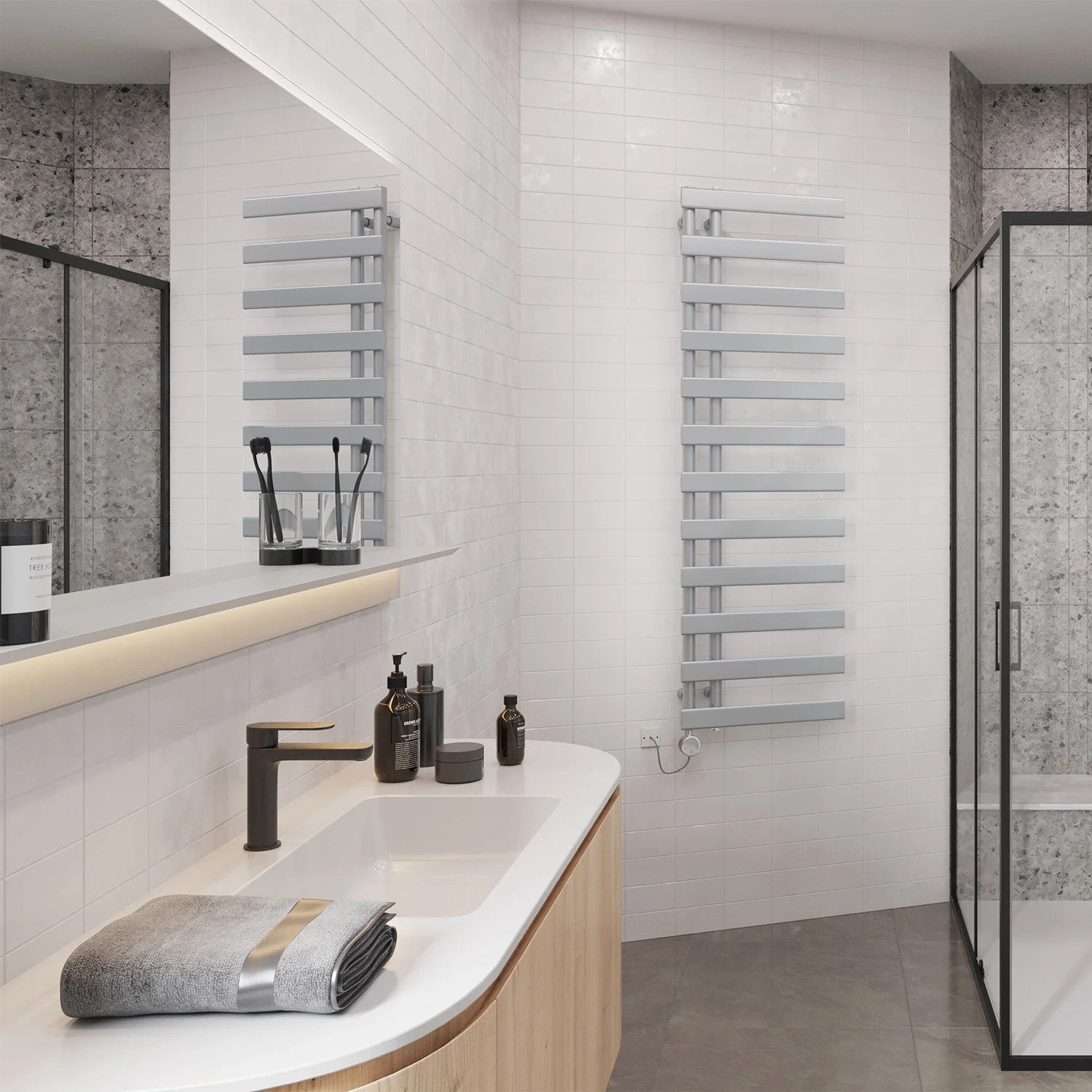 Agar - Silver Electric Towel Rail H1564mm x W500mm 600w Thermostatic - Image 3