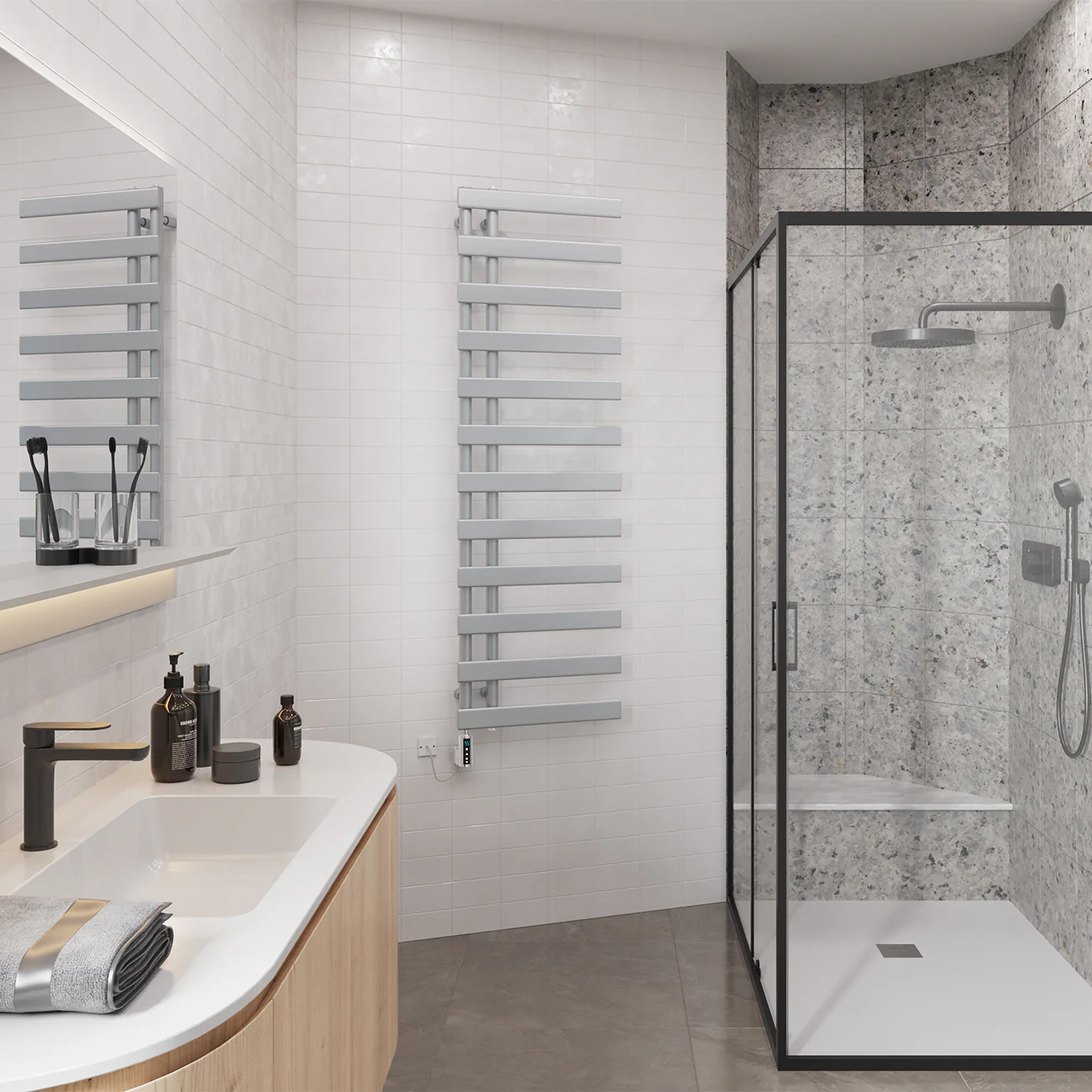 Agar - Silver Electric Towel Rail H1564mm x W500mm 600w Thermostatic WIFI - Image 3