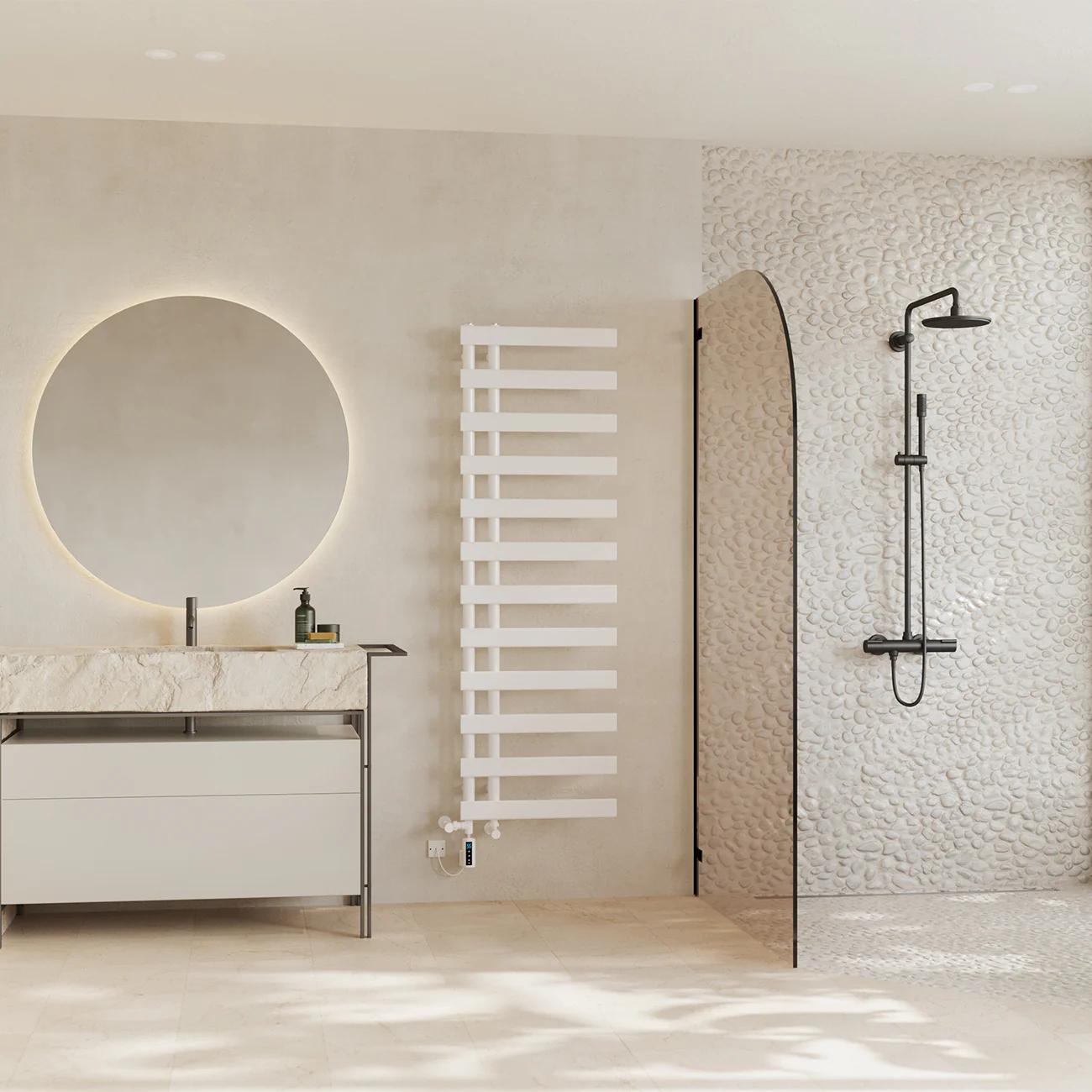 Agar - White Dual Fuel Towel Rail H1564mm x W500mm Thermostatic WIFI - Image 3