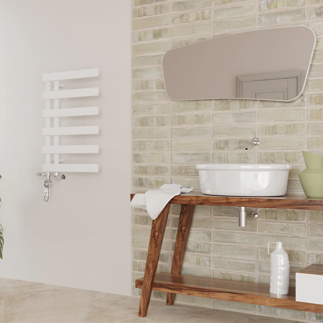 Agar - White Dual Fuel Towel Rail H748mm x W500mm Thermostatic - Image 2