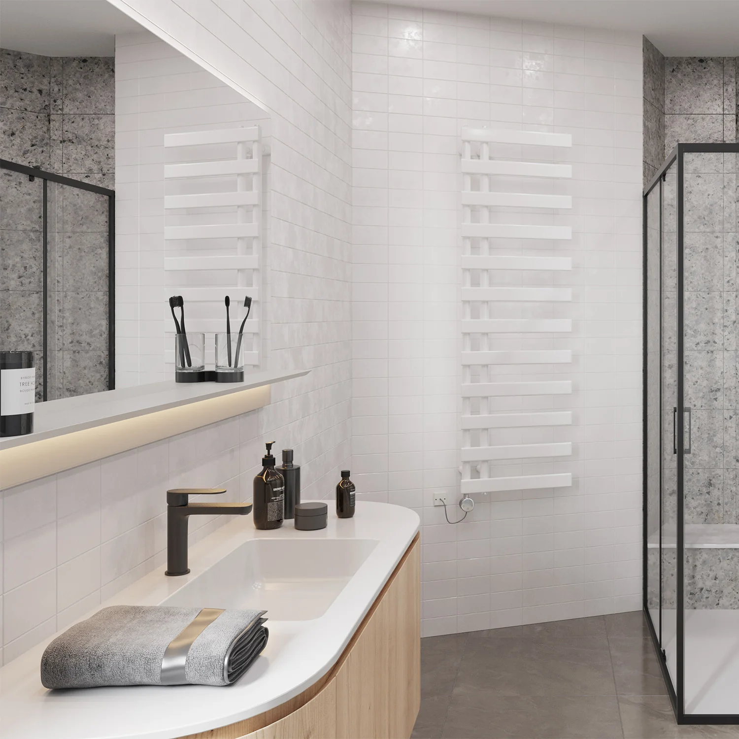 Agar - White Electric Towel Rail H1564mm x W500mm 600w Thermostatic - Image 3