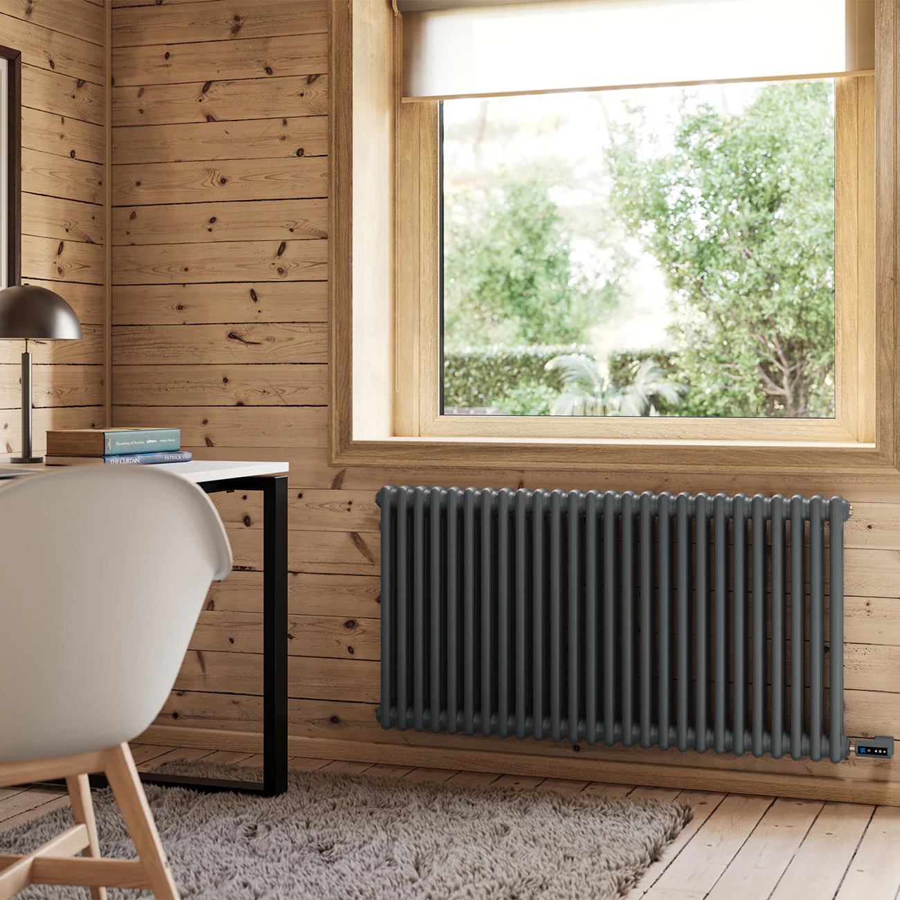 Alpha - Anthracite Column Electric Radiator H600mm x W1164mm 2 Column 1200w Thermostatic WIFI - Feet Included - Image 2