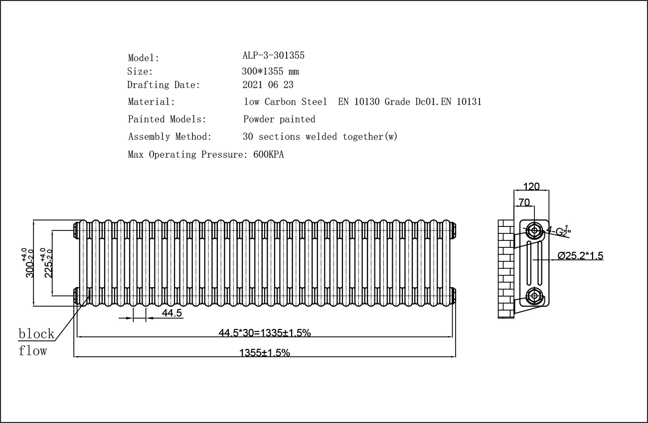 Alpha - Anthracite Column Radiator H300mm x W1355mm 3 Column - Feet Included - Image 3