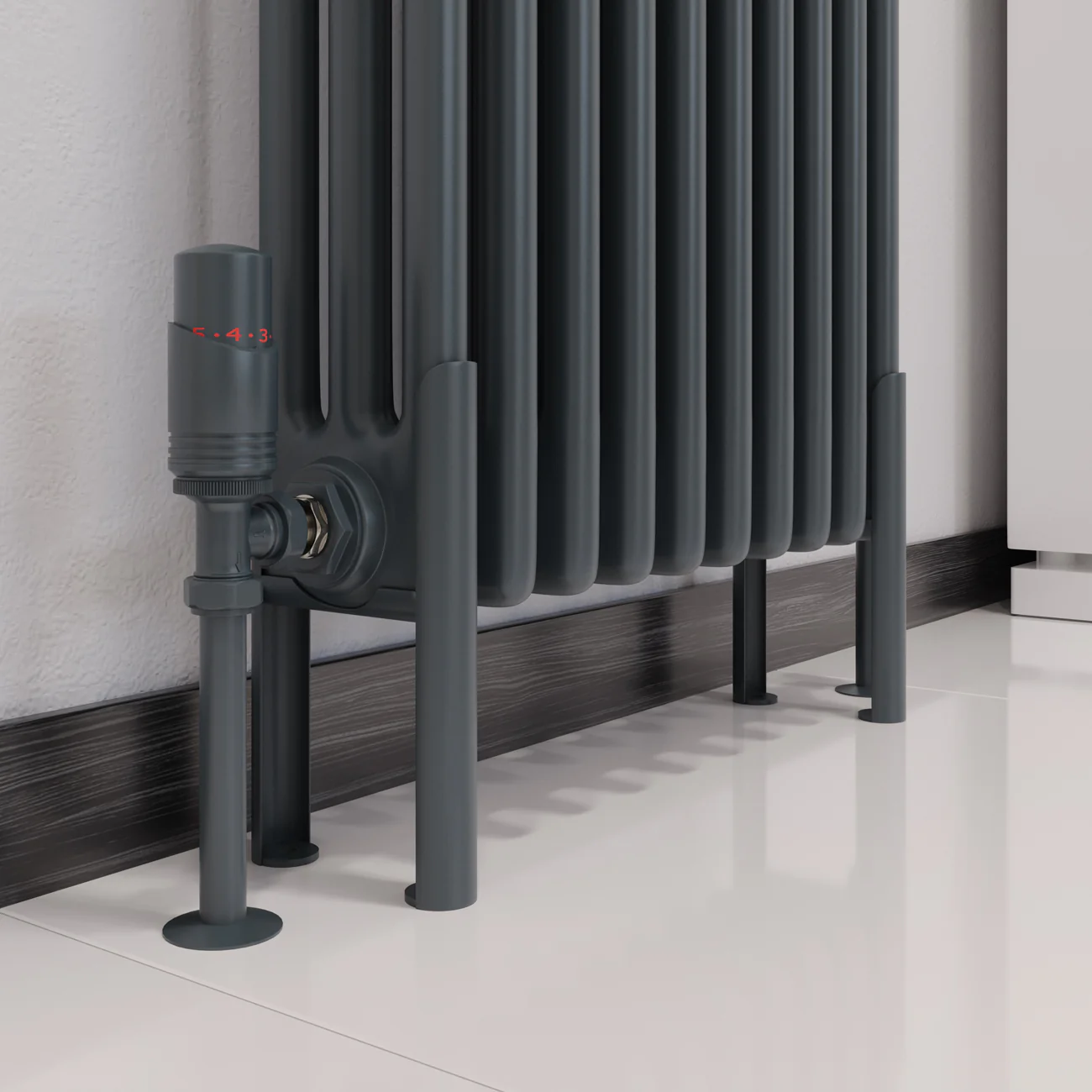 Alpha - Anthracite Column Radiator H600mm x W1355mm 3 Column - Feet Included - Image 5