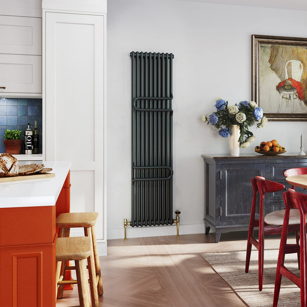 Alpha - Anthracite Vertical Towel Bar Column Radiator H1800mm x W460mm 2 Column - Feet Included - Image 2