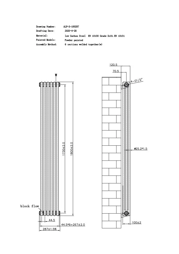 Alpha - Black Vertical Column Radiator H1800mm x W287mm 3 Column - Feet Included - Image 3