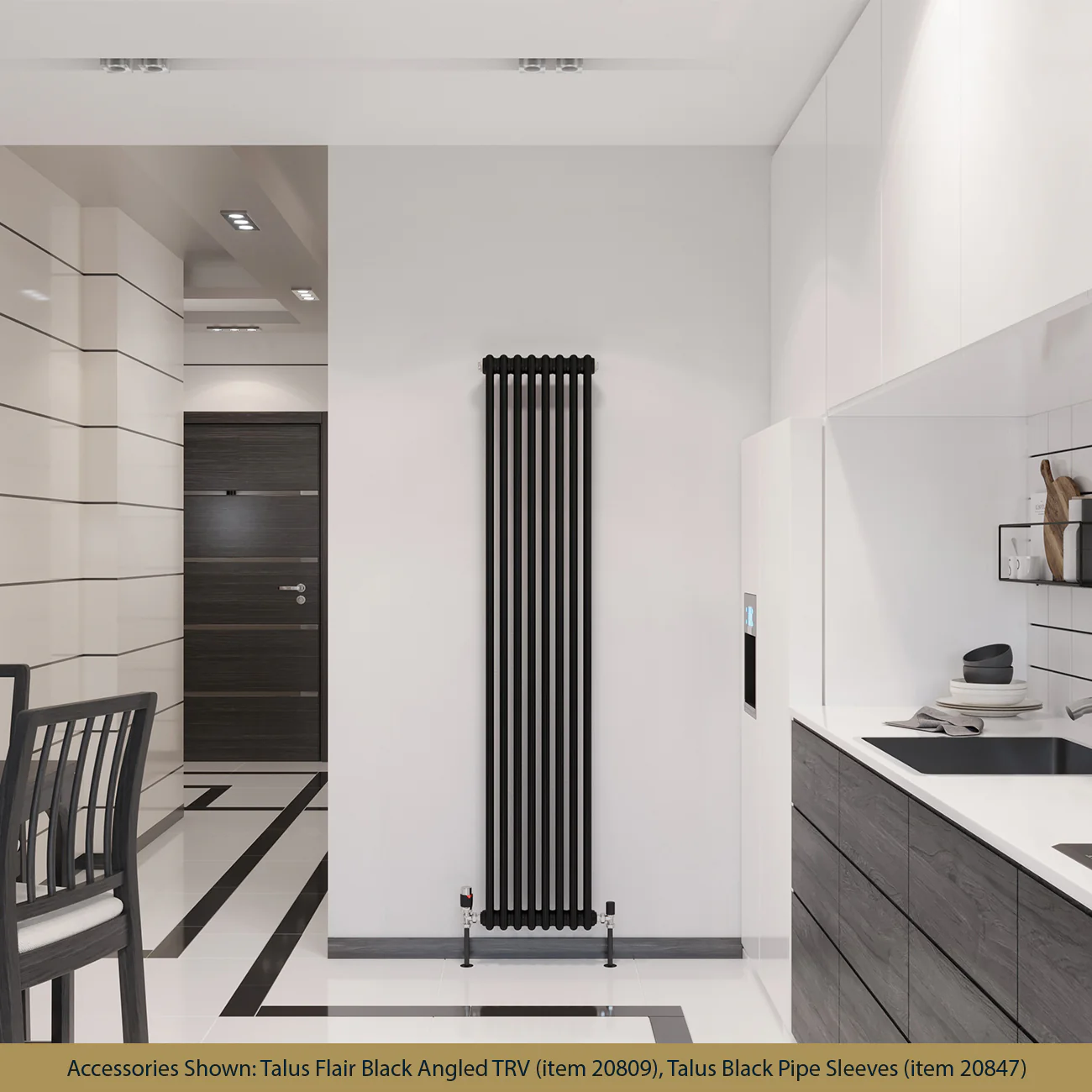 Alpha - Black Vertical Column Radiator H1800mm x W372mm 2 Column - Feet Included - Image 2