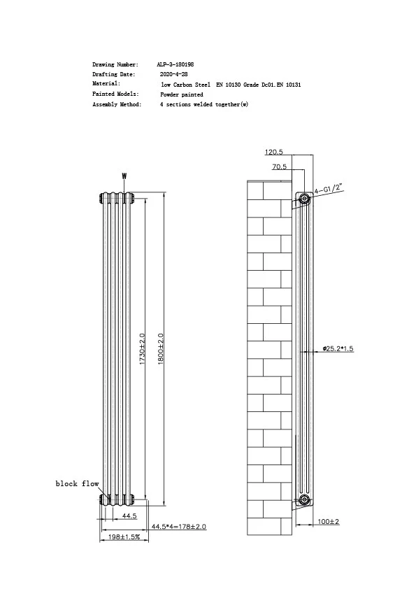 Alpha - Raw Metal Vertical Column Radiator H1800mm x W198mm 3 Column - Feet Included - Image 3
