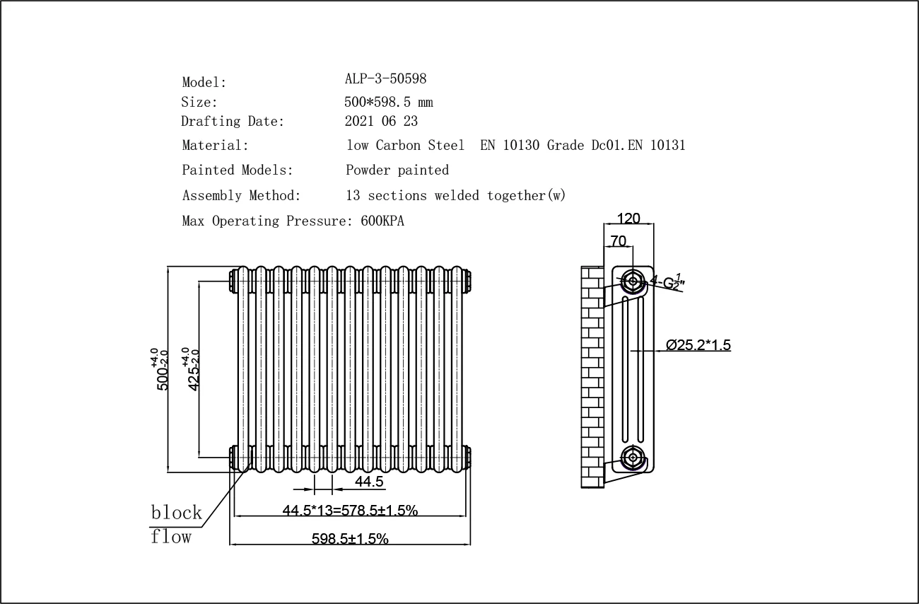 Alpha - White Column Electric Radiator H500mm x W599mm 3 Column 600w Thermostatic WIFI - Image 3
