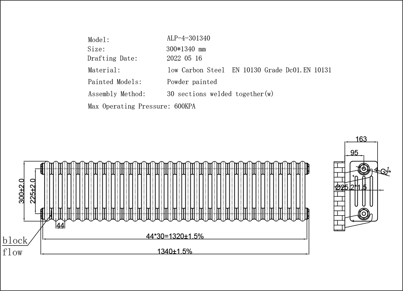 Alpha - White Column Radiator H300mm x W1340mm 4 Column - Image 3