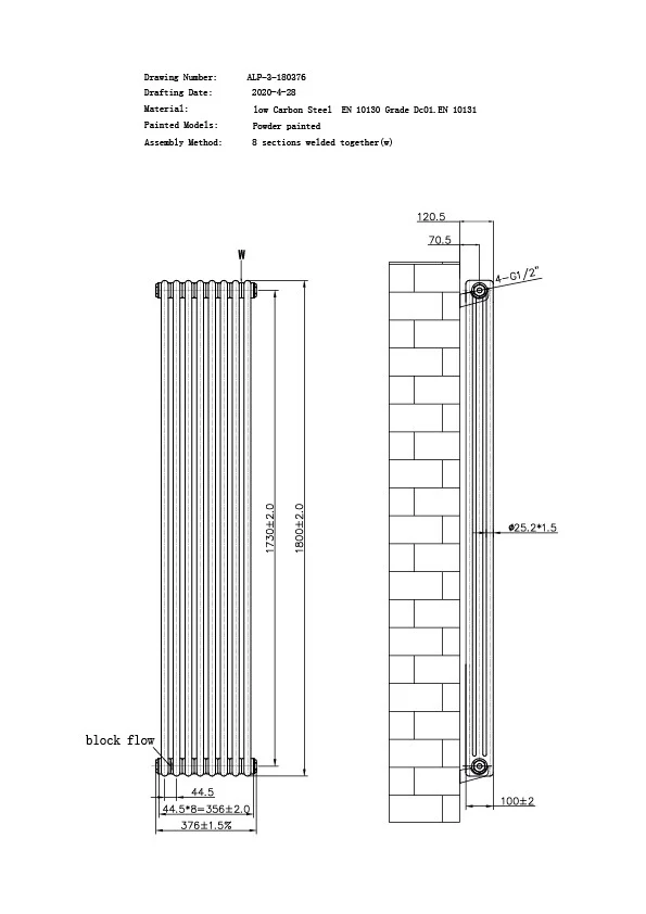 Alpha - White Vertical Column Radiator H1800mm x W376mm 3 Column - Image 3