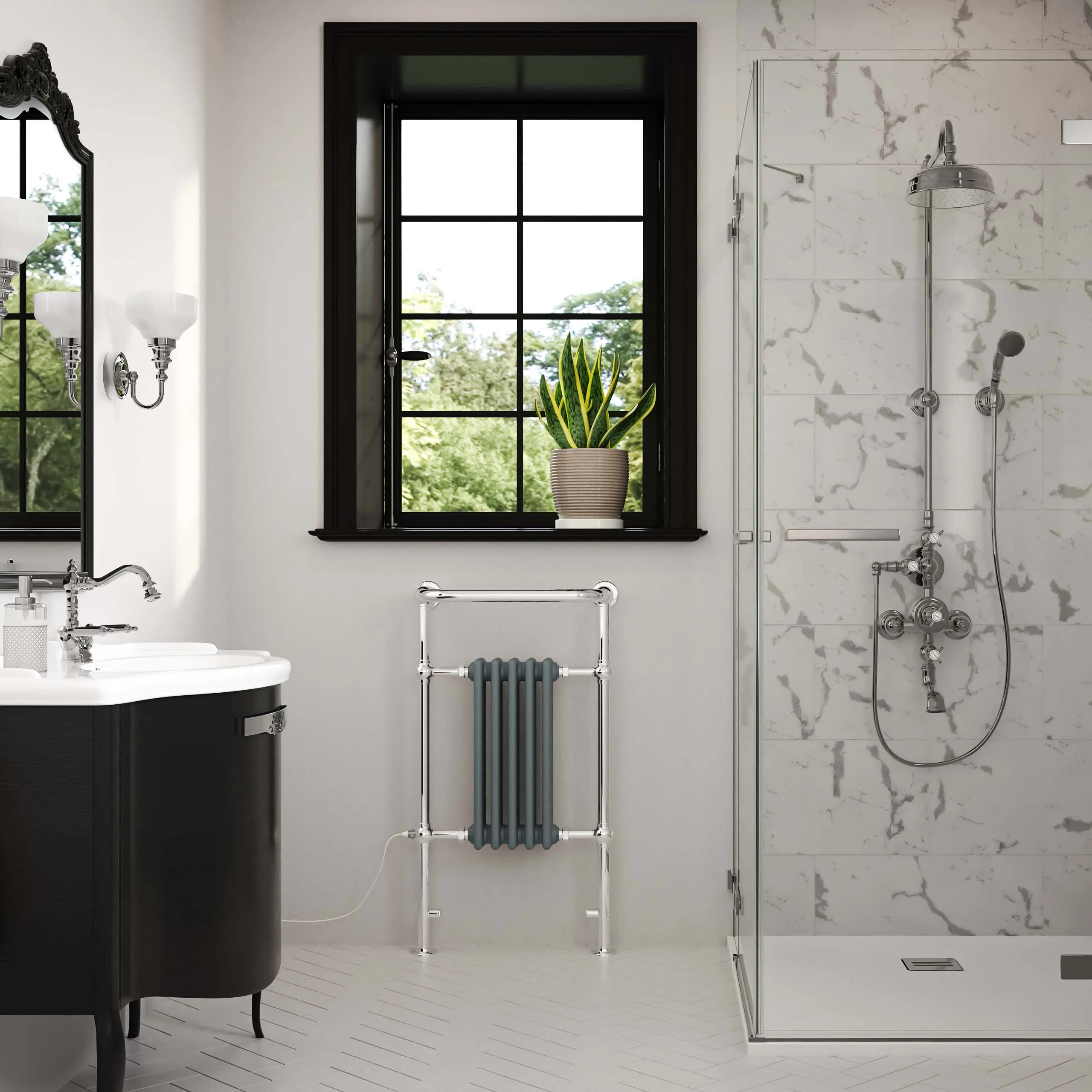 Arundel - Anthracite Traditional Electric Towel Rail H963mm x W538mm 300w Standard - Image 2