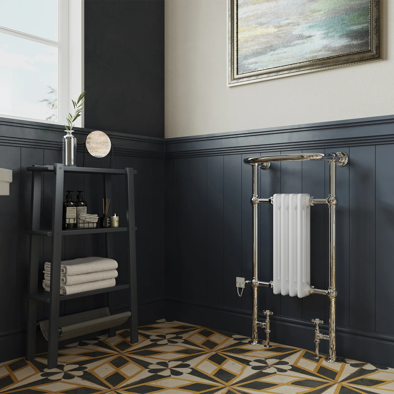 Arundel - White Traditional Dual Fuel Towel Rail H963mm x W493mm Standard - Floor Standing - Image 2