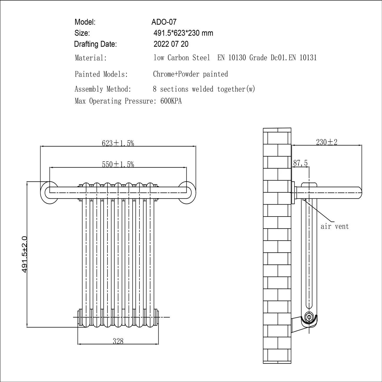 Aydon - Traditional Electric Towel Rail H491mm x W623mm 200w Standard - Image 3