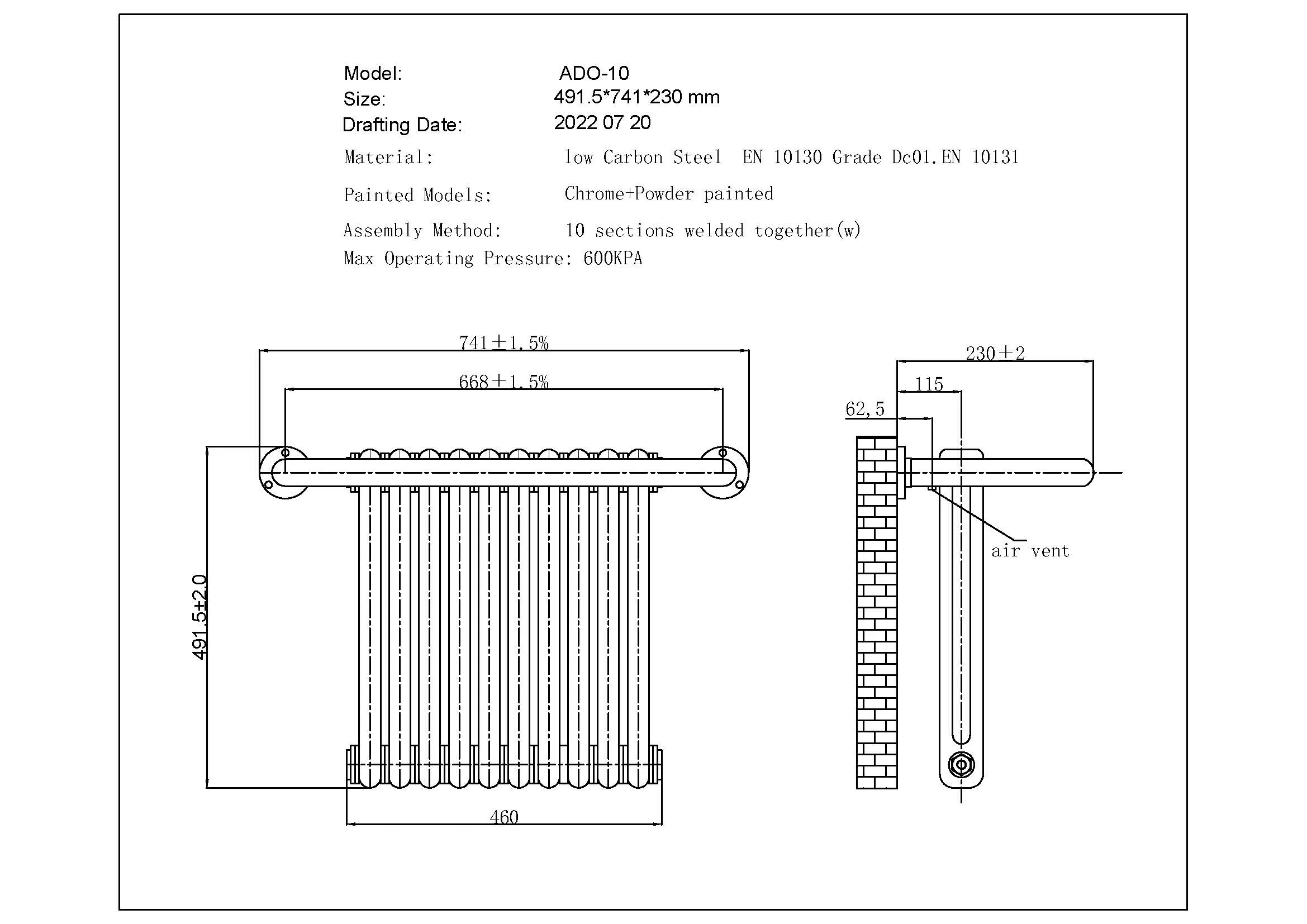 Aydon - Traditional Electric Towel Rail H491mm x W741mm 300w Standard - Image 3