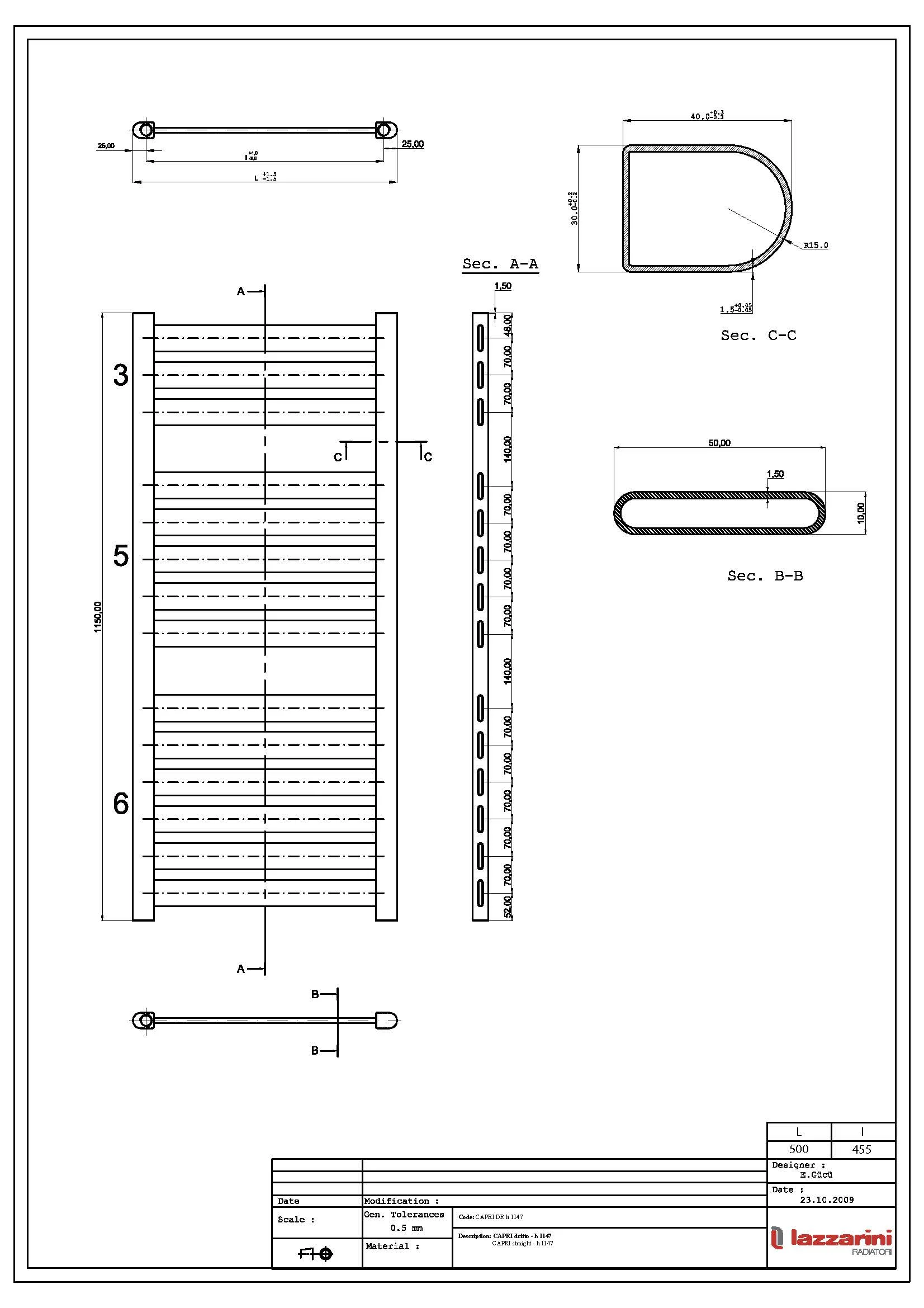 Capri - Anthracite Dual Fuel Towel Rail H1147mm x W500mm Standard - Straight - Image 4