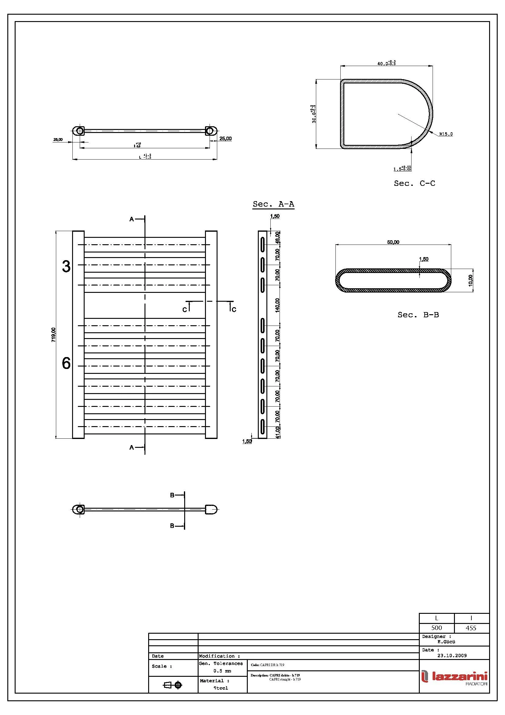 Capri - Anthracite Electric Towel Rail H719mm x W500mm Straight 300w Thermostatic - Image 3