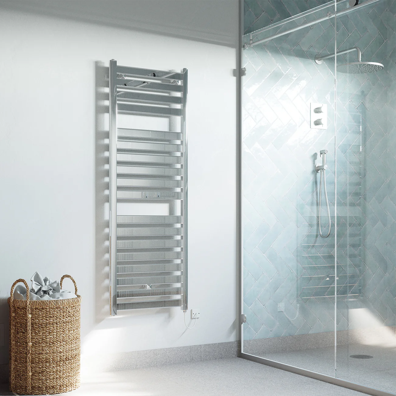 Capri - Chrome Electric Towel Rail H1420mm x W500mm Straight 300w Standard - Image 3