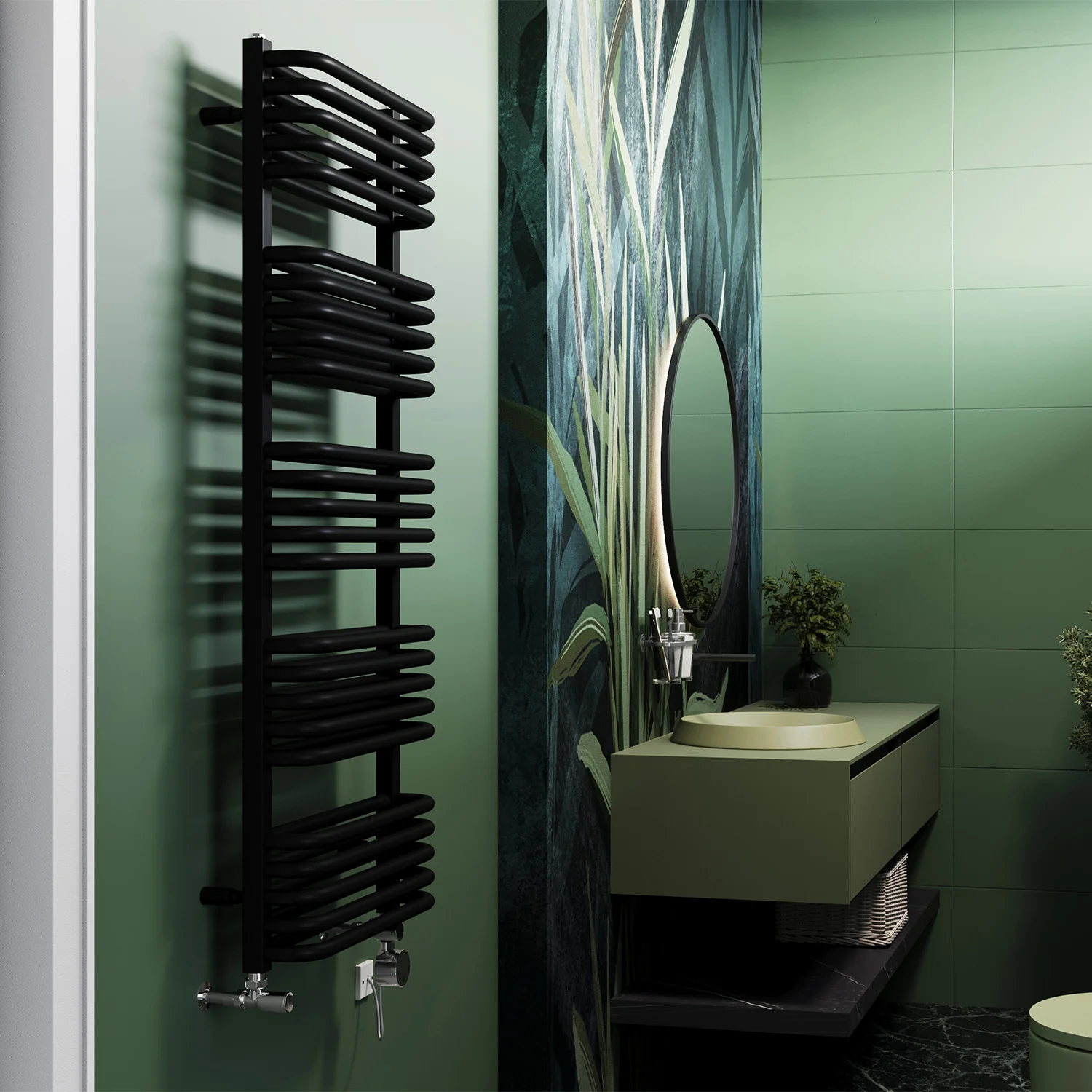 Crossmoor - Black Dual Fuel Towel Rail H1269mm x W500mm Thermostatic - Image 3