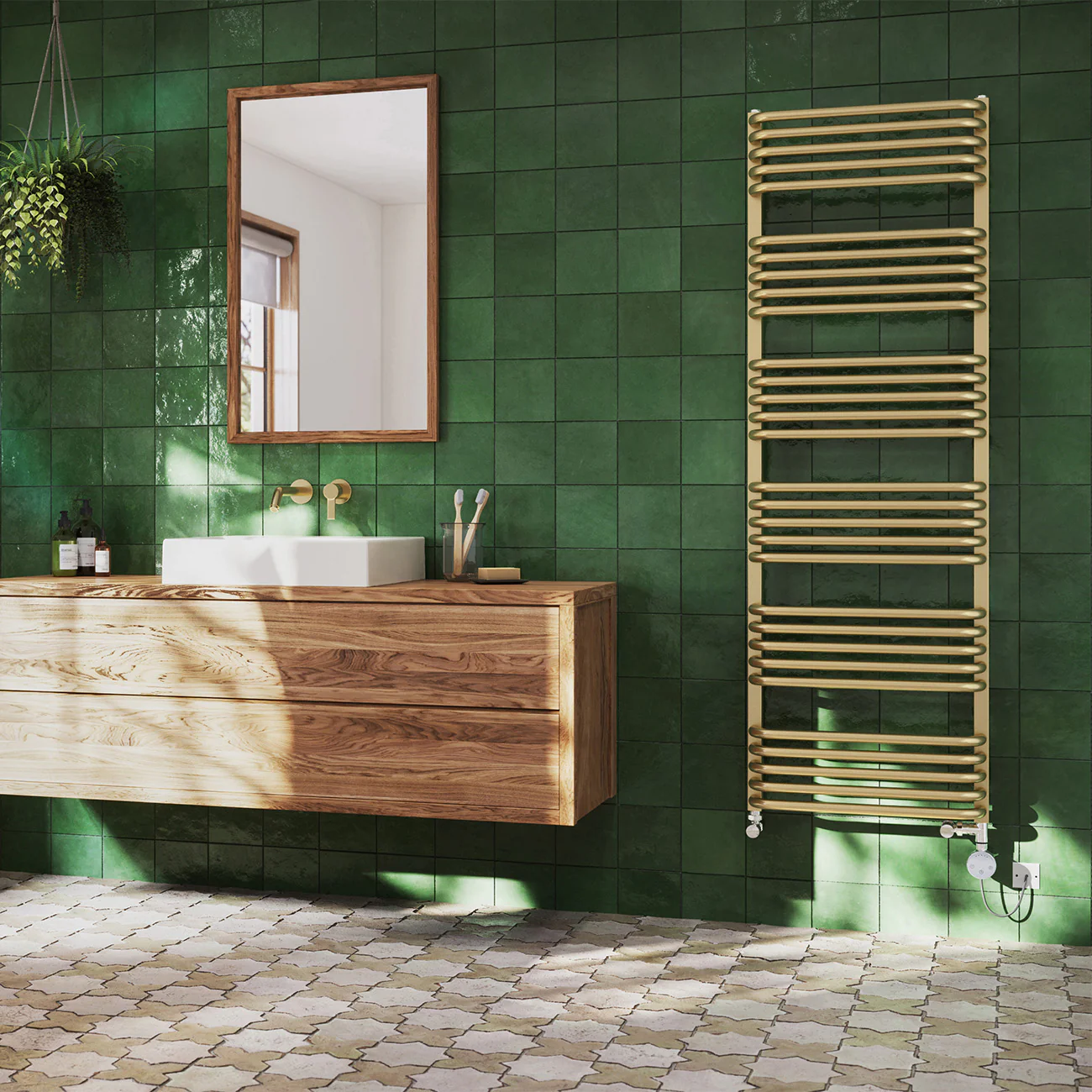 Crossmoor - Brushed Brass Dual Fuel Towel Rail H1533mm x W500mm Thermostatic - Image 3