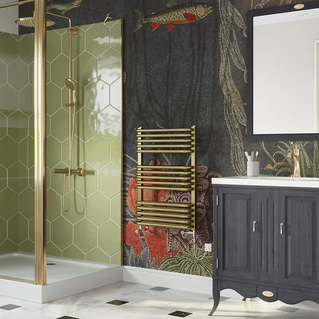 Crossmoor - Brushed Brass Dual Fuel Towel Rail H736mm x W500mm Standard - Image 3