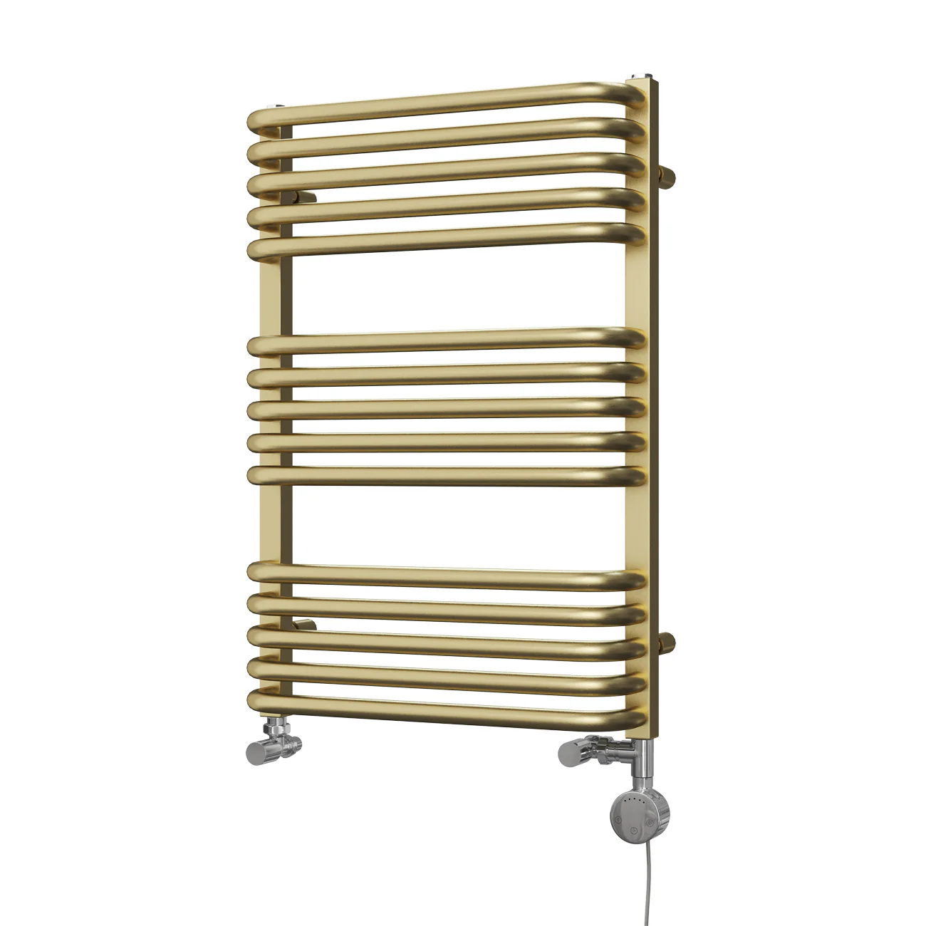 Crossmoor - Brushed Brass Dual Fuel Towel Rail H736mm x W500mm Thermostatic - Image 2
