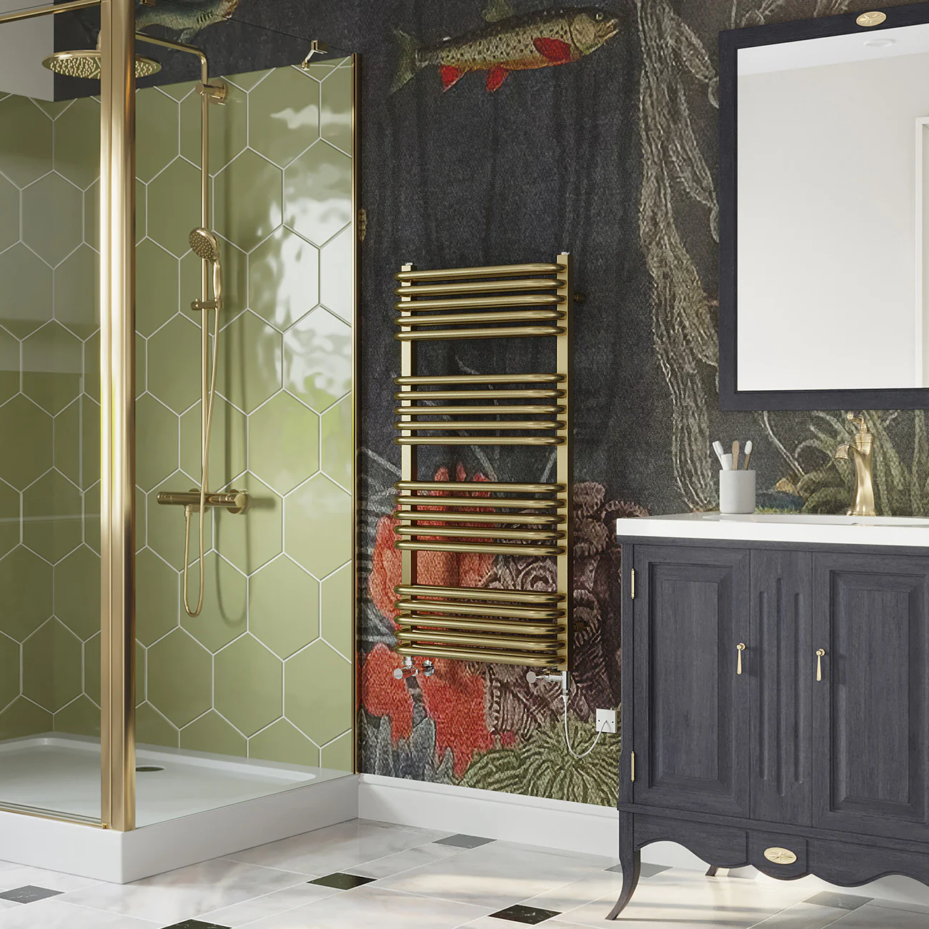 Crossmoor - Brushed Gold Dual Fuel Towel Rail H1000mm x W500mm Standard - Image 3
