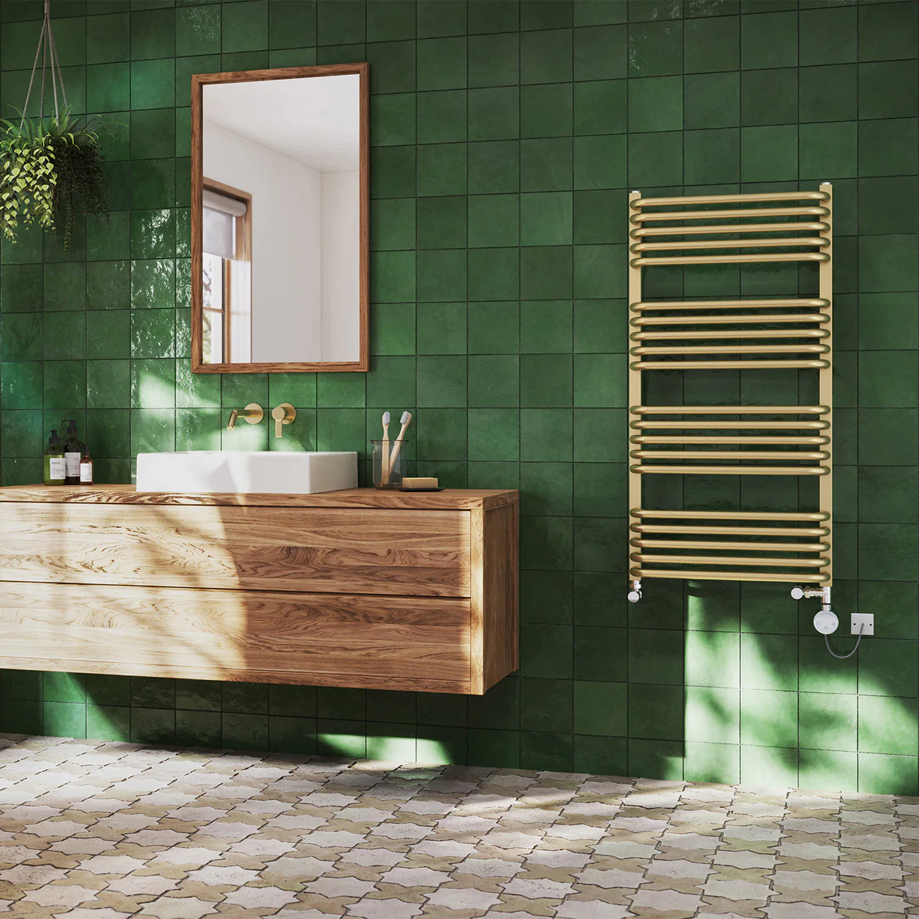 Crossmoor - Brushed Gold Dual Fuel Towel Rail H1000mm x W500mm Thermostatic - Image 3