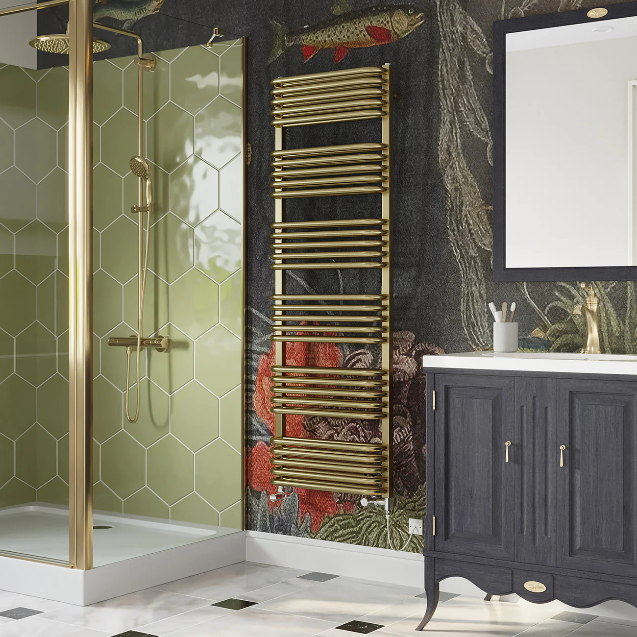 Crossmoor - Brushed Gold Dual Fuel Towel Rail H1533mm x W500mm Standard - Image 3