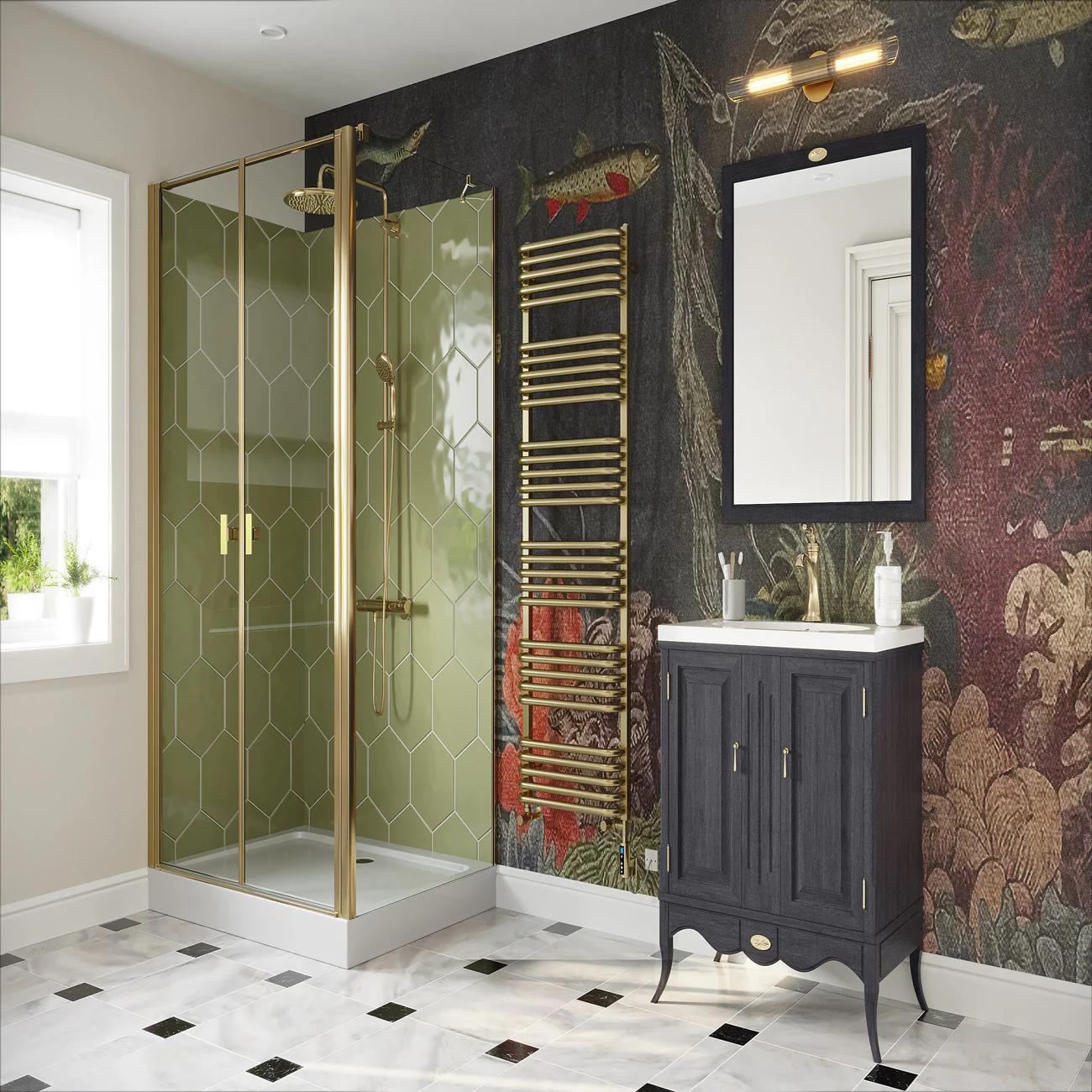 Crossmoor - Brushed Gold Dual Fuel Towel Rail H1533mm x W500mm Thermostatic WIFI - Image 2