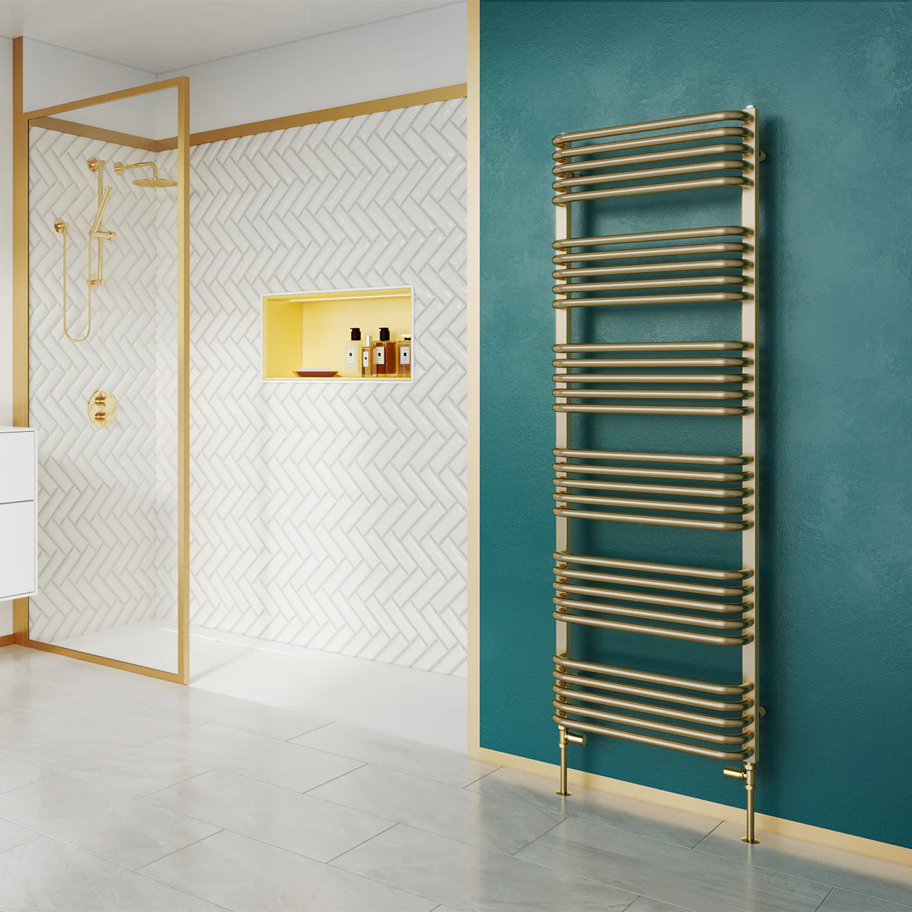 Crossmoor - Brushed Gold Towel Radiator - H1533mm x W500mm - Image 3