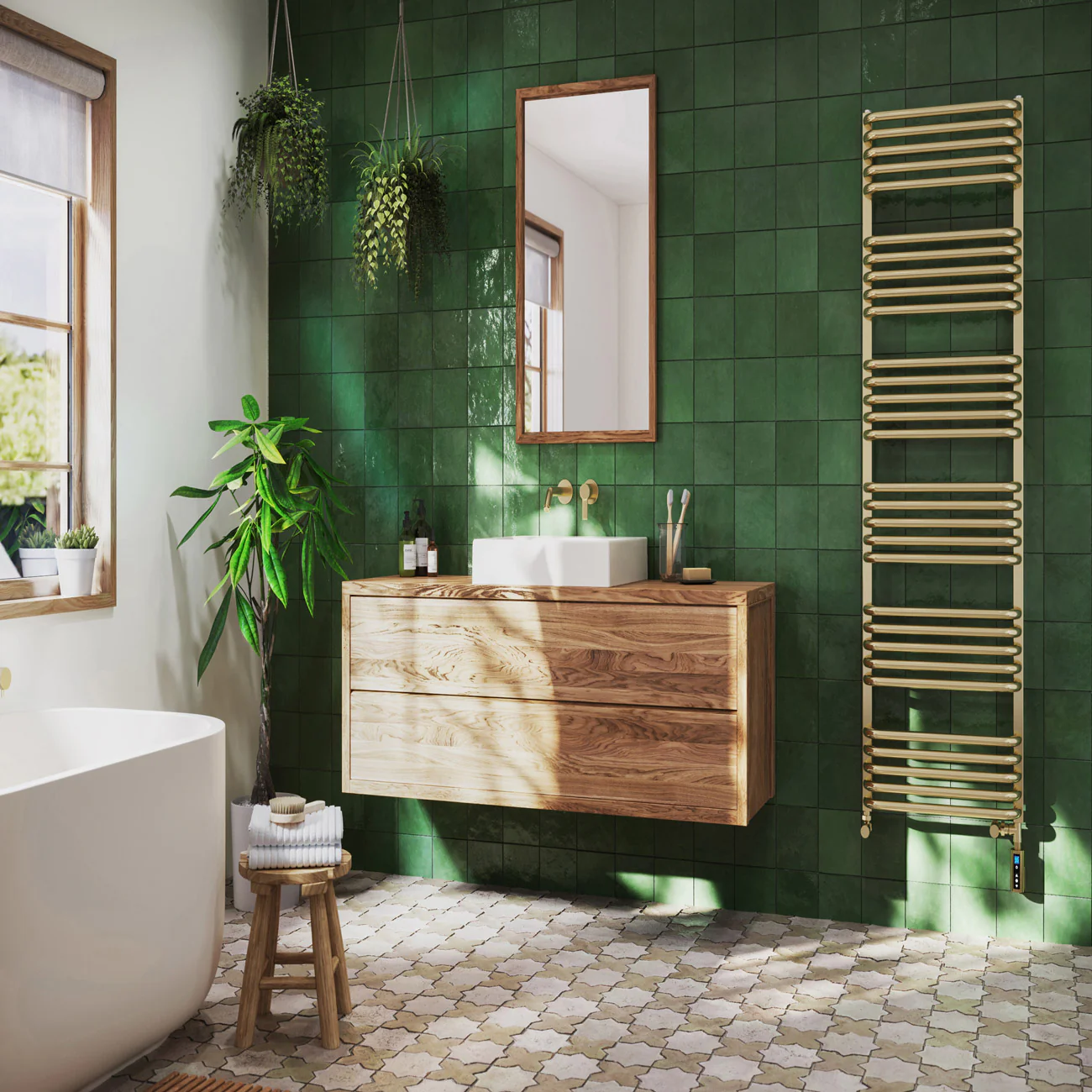 Crossmoor - Polished Brass Dual Fuel Towel Rail H1533mm x W500mm Thermostatic WIFI - Image 2