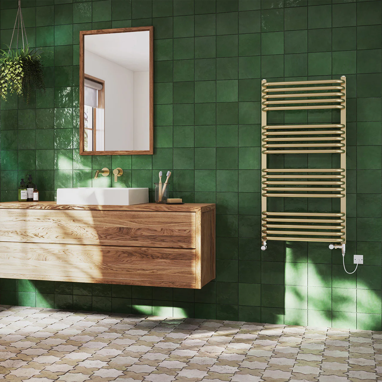 Crossmoor - Polished Gold Dual Fuel Towel Rail H1000mm x W500mm Standard - Image 3