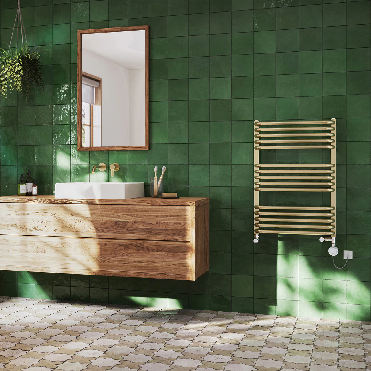 Crossmoor - Polished Gold Dual Fuel Towel Rail H736mm x W500mm Thermostatic - Image 3