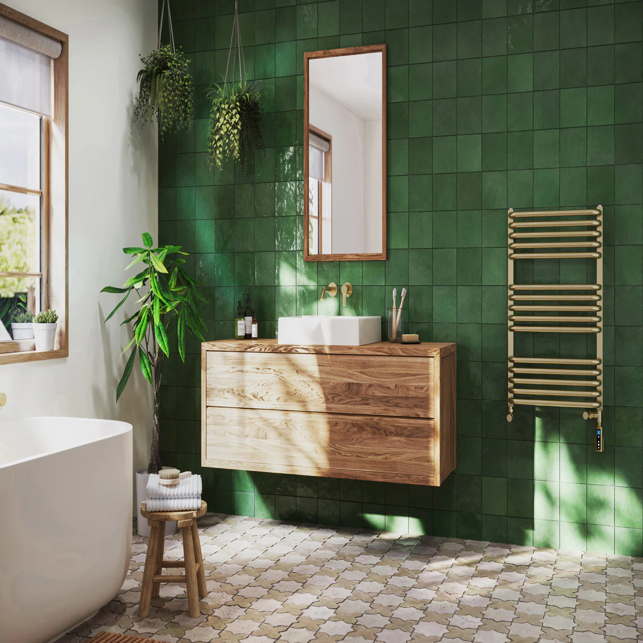 Crossmoor - Polished Gold Dual Fuel Towel Rail H736mm x W500mm Thermostatic WIFI - Image 2